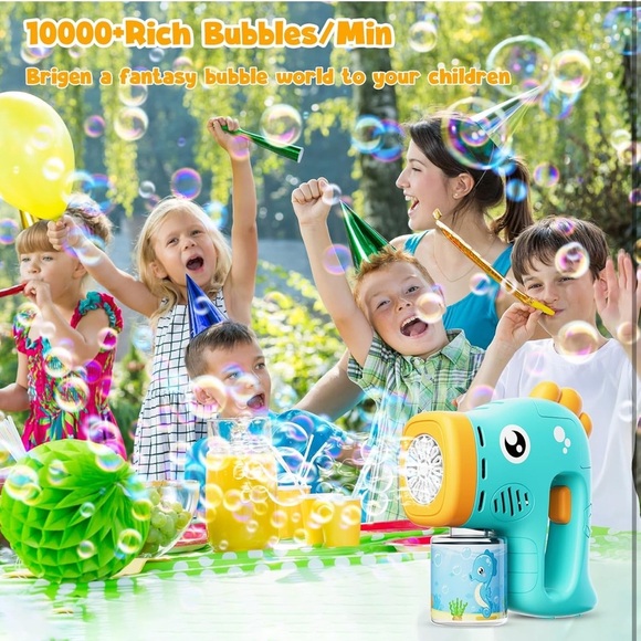 ✨BNWT - Seahorse Bubble Machine, Automatic Bubble Gun for Kids - Blue✨ - Picture 4 of 10